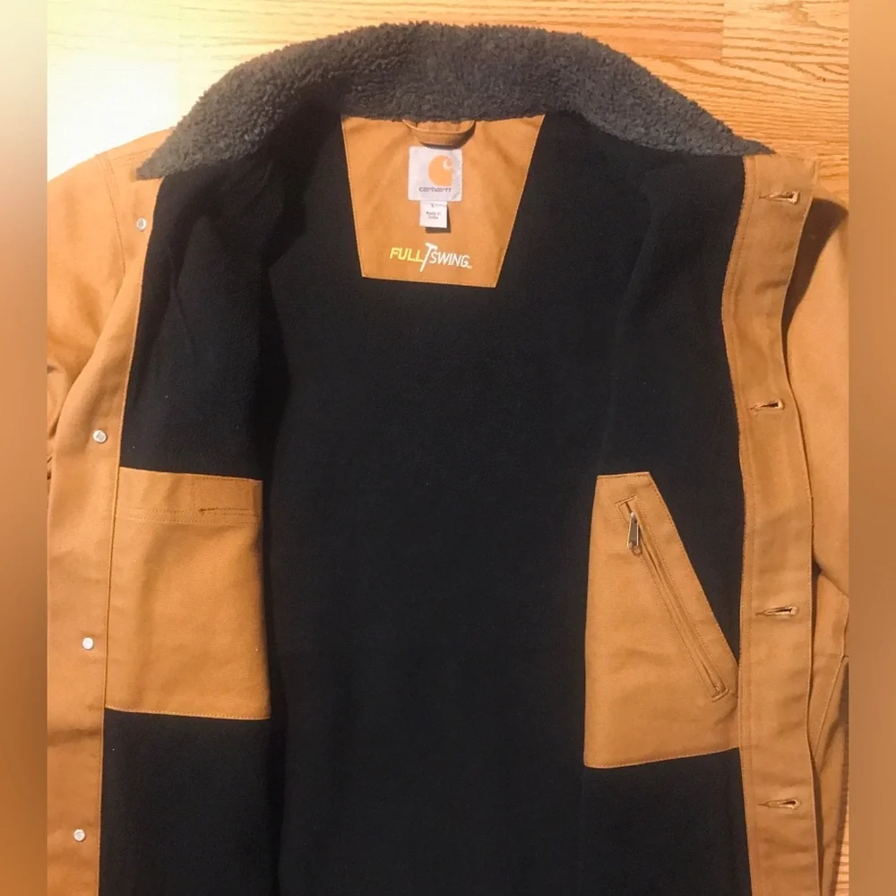 Carhartt Sherpa Lined Full Swing Jacket Mens L Button Up Light Beige Tan Canvas - Picture 3 of 12